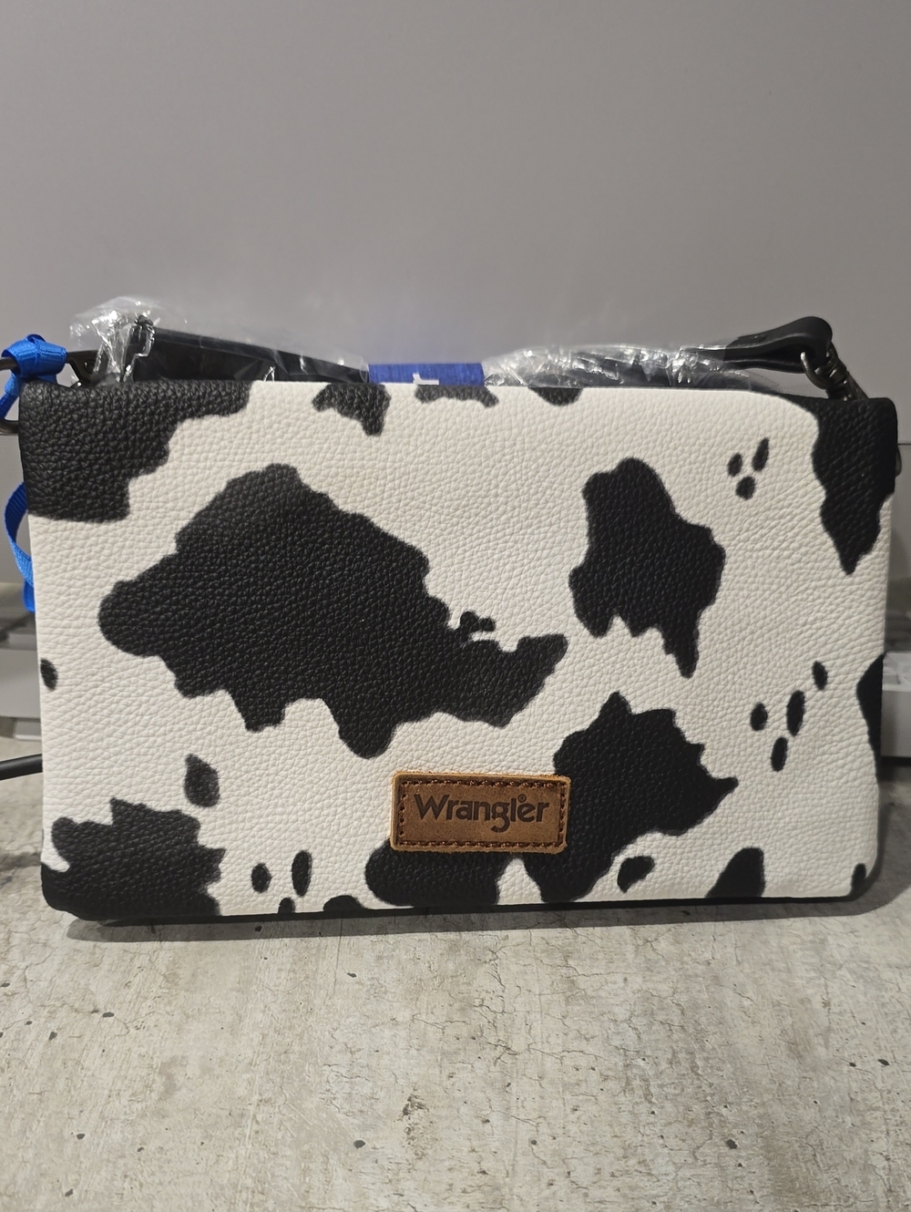 Wrangler Black and White Cowhide Print Crossbody Bag